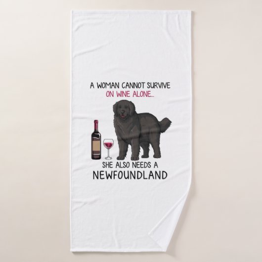 Terre-Neuve et le vin Drôle chien (Serviette de bain)