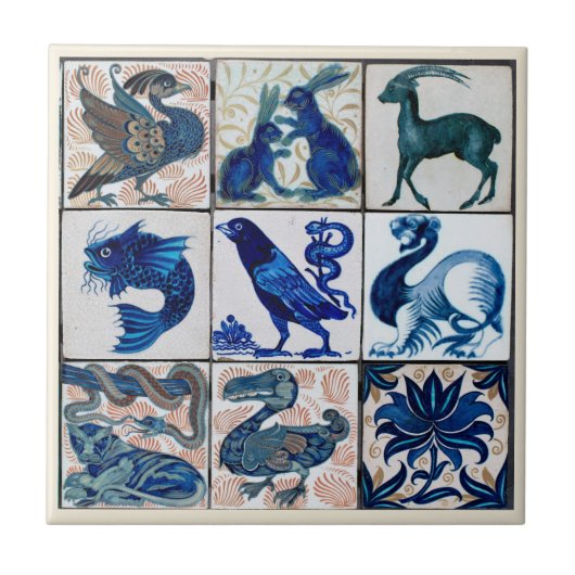 Terre Ware Animaux Bleu Blanc | Carreaux en cérami (Devant)