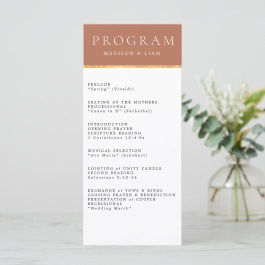 Terrecotta Gold foil Wedding Programme (Debout devant)