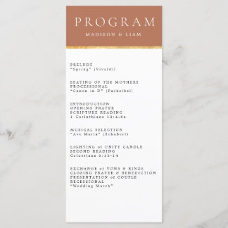 Terrecotta Gold foil Wedding Programme Menu