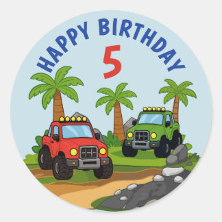 Terreinwagen Monstertruck Verjaardagsfeest Favor Ronde Sticker