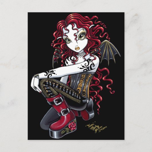 Terri Red Tattooed Faerie Briefkaart (Voorkant)