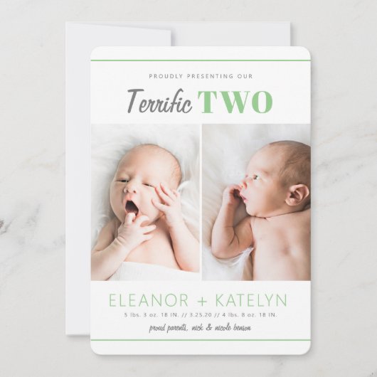 Terrible 2 Twins Faire-part de naissance Green (Devant)