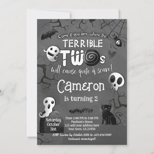 Terrible Two Black & White Spooktacular Halloween Kaart (Voorkant)