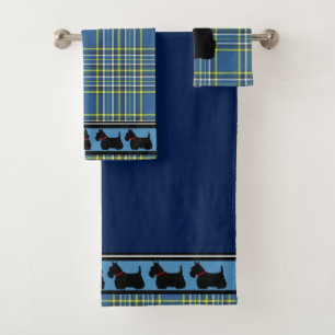 Terrier écossais/collier rouge/plaid bleu/fronti