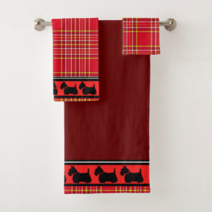 Terrier écossais/collier rouge/plaid rouge/fronti