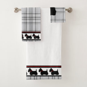 Terrier écossais/collier rouge/plaid rouge/fronti