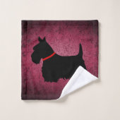 Terrier écossais, collier rouge, rose granit (Gant de toilette)