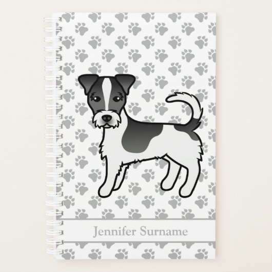 Térrier Jack Russell à poil dur noir et nom (Devant)