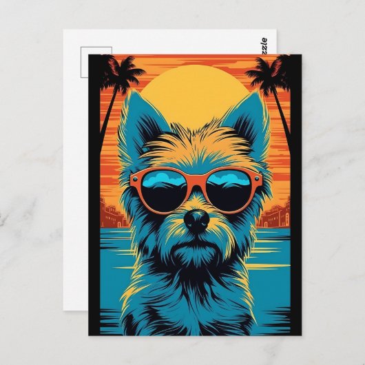Terrier met zonnebril op het strand briefkaart (Voorkant / Achterkant)