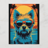 Terrier met zonnebril op het strand briefkaart (Voorkant)