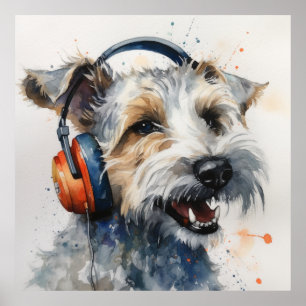 Terrier Music Factory Hoofdtelefoons Kunst Poster