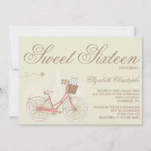 Terriër op een Roze Fiets Zoet Zestien Uitnodiging