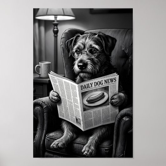 Térrier Savant Affiche de Lecture de Document (Devant)