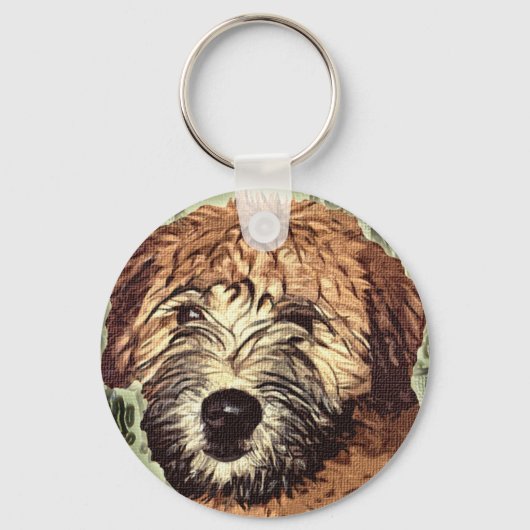 Terrierpuppup met zachte bekleding op wieltjes met sleutelhanger (Voorkant)