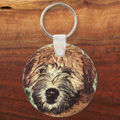 Terrierpuppup met zachte bekleding op wieltjes met sleutelhanger (Voorkant)