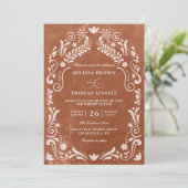 Terrocotta Papel Picado Budget QR Code Wedding Kaart (Staand voorkant)