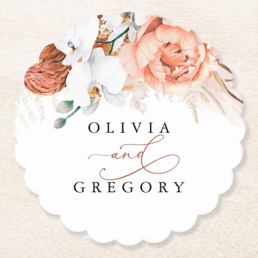 Terrorcotabloemen Pampasgras Elegant Tropisch Kartonnen Onderzetters (Voorkant)