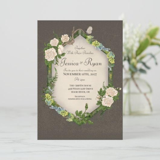 Terte mousse rustique et Faire-part de mariage Ros (Debout devant)