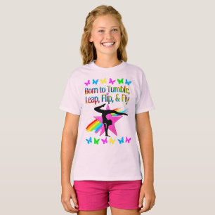 TERUG FLIPPING GYMNASTIEK MEISJE REGENBOOG ONTWERP T-SHIRT