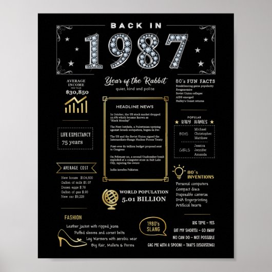 Terug in 1987 Printable Poster, 1987 Verjaardagste Poster (Voorkant)
