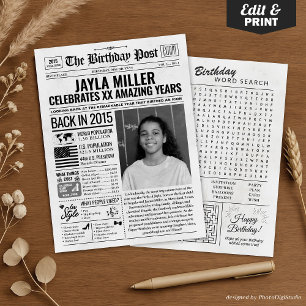 Terug in 2015 Verjaardagskrant met aangepaste foto Feestdagenkaart