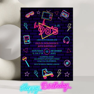 Terug naar 90s Retro Neon Verjaardagsfeest Kaart