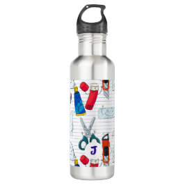 Terug naar de schoolpersonages. Aangepast initiaal Waterfles