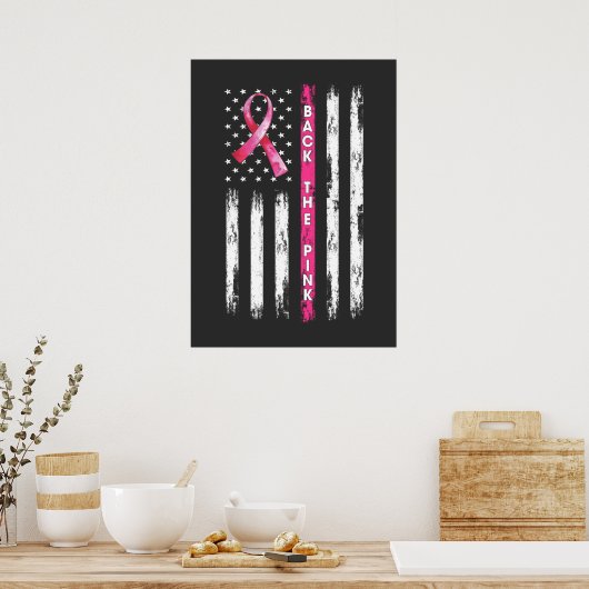 Terug naar het roze lintje-vlagborstkankerbewustzi poster (Keuken)