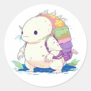 Terug naar School Axolotl Kawaii Cartoon Ronde Sticker