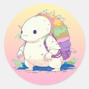 Terug naar School Axolotl Kawaii Cartoon Ronde Sticker