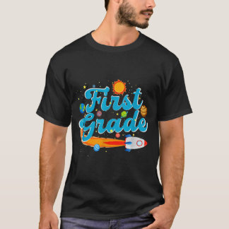 Terug naar school buitenruimte leraar eerste klas t-shirt