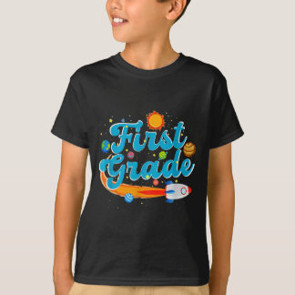 Terug naar school buitenruimte leraar eerste klas t-shirt