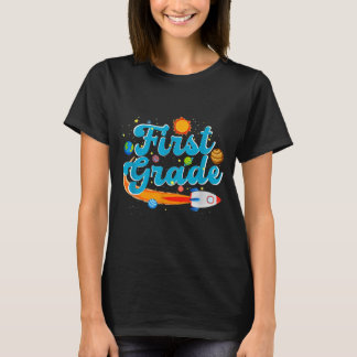 Terug naar school buitenruimte leraar eerste klas t-shirt