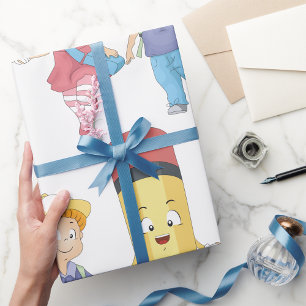Terug naar school Cartoon Happy Pencil en Kinder Cadeaupapier