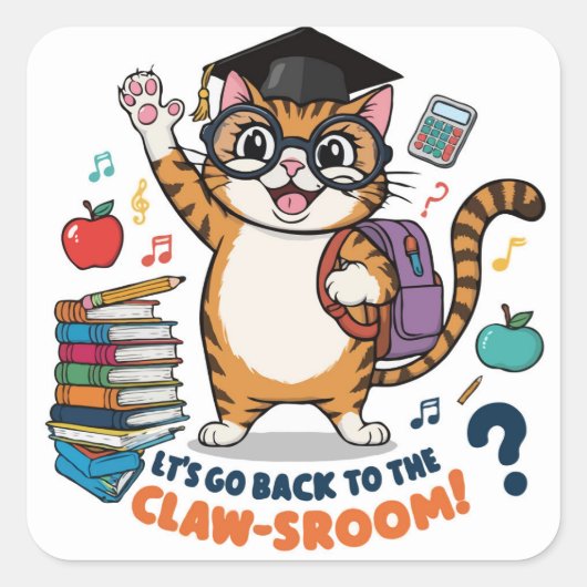 Terug naar school Cat - Grappig klaslokaal Decor Vierkante Sticker (Voorkant)
