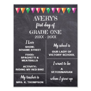 Terug naar school Chalkboard Over mij teken Foto Afdruk