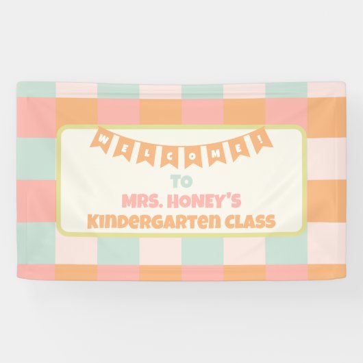 Terug naar School Classroom Teacher Groovy Retro Spandoek (Horizontaal)