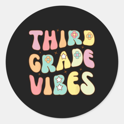 Terug naar school Derde klas Vibes Groovy leraar W Ronde Sticker (Voorkant)