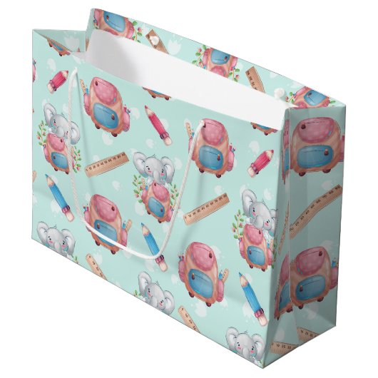 Terug naar School Elephant Pattern Groot Cadeauzakje (Voorkant Gekanteld)