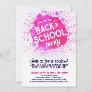 Terug naar school feest Paint Splatter Invite - ro Kaart