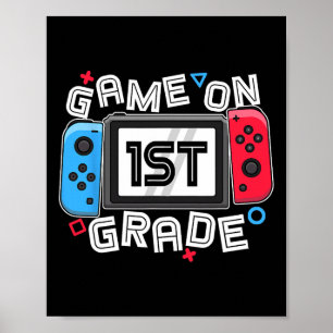 Terug naar school Game On 1e klas leuke gamer kind Poster