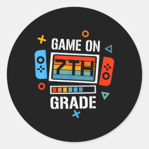 Terug naar school Game On 7e klas grappige gamer k Ronde Sticker