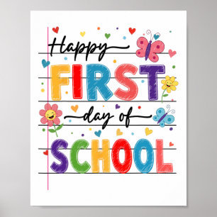 Terug naar school gelukkige eerste schooldag jonge poster