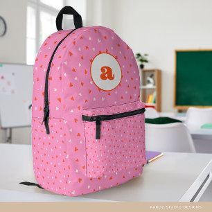 Terug naar School Girl Pink Hearts Initiaal Bedrukte Rugzak
