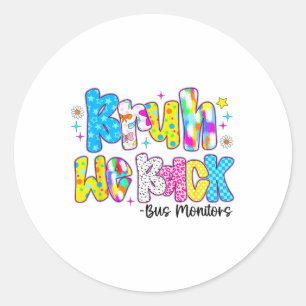 Terug naar school grap over busbegeleiders  ronde sticker