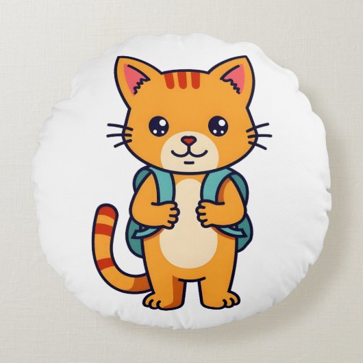 Terug naar school katje - nr. 10 rond kussen (Voorkant)