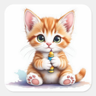 Terug naar school Kitten-De schattigste OOTD! Stic Vierkante Sticker