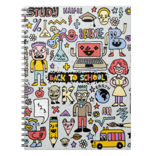 Terug naar school kleurrijke doodle set. walvis notitieboek