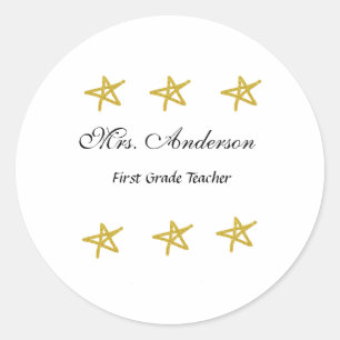 Terug naar school leraar naam gouden sterren waard ronde sticker